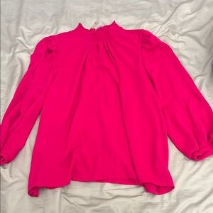 MELLODAY Pink Ruffled Blouse with Mandarin Collar